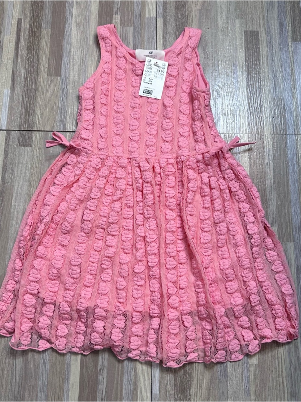 H&M Pink Sleeveless Textured Lace Tie-Waist Dress NWT Youth Size 4-6